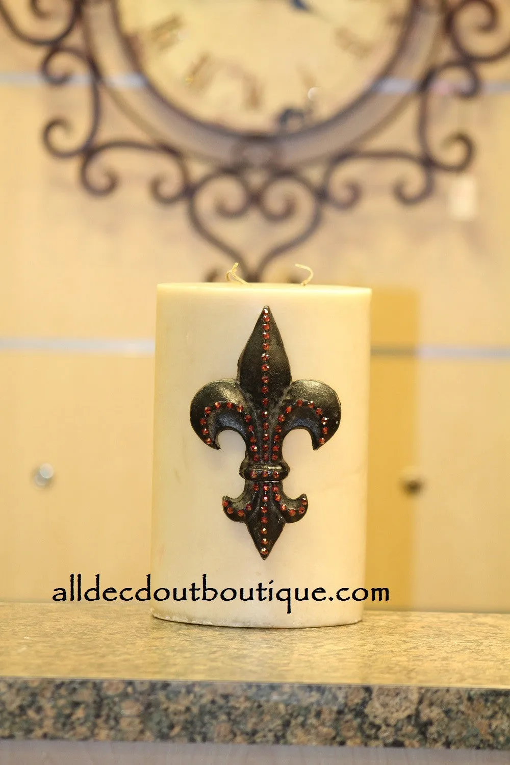 Decorative Candle Pin | Embellished Amber Crystals Large Fleur De Lis