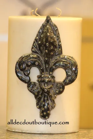 Decorative Candle Pin | Embellished Clear Crystals Extra Large Fleur De Lis