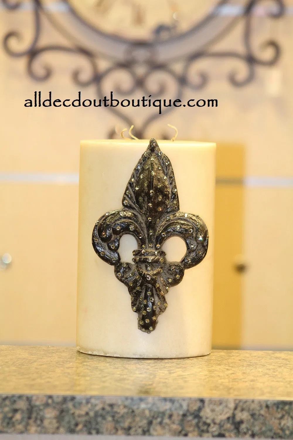 Decorative Candle Pin | Embellished Clear Crystals Extra Large Fleur De Lis