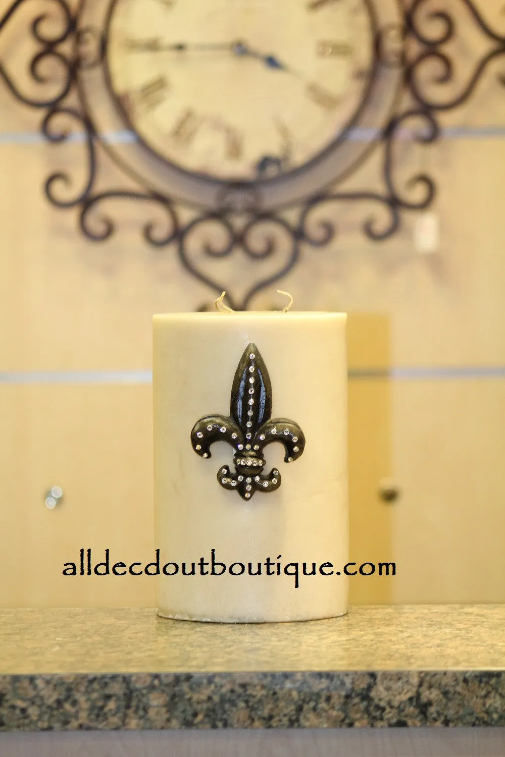 Decorative Candle Pin | Embellished Clear Crystals Medium Fleur De Lis