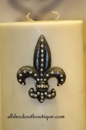 Decorative Candle Pin | Embellished Clear Crystals Medium Fleur De Lis