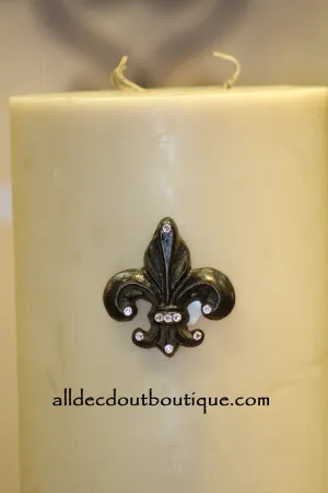 Decorative Candle Pin | Embellished Clear Crystals Small Fleur De Lis