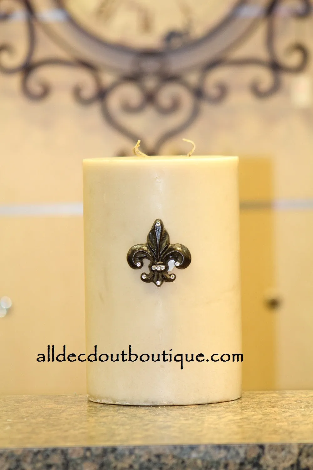 Decorative Candle Pin | Embellished Clear Crystals Small Fleur De Lis