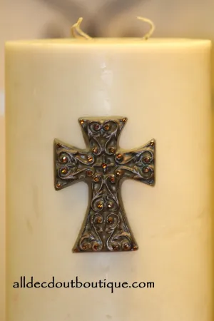 Decorative Candle Pin | Embellished Magma Crystals Medium Cross