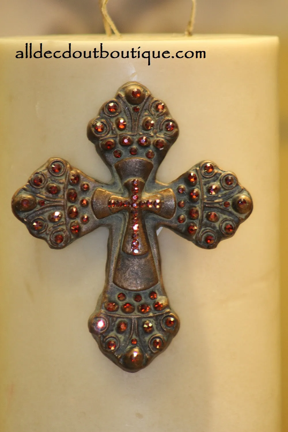 Decorative Candle Pin | Embellished Ruby Crystals Large Cross