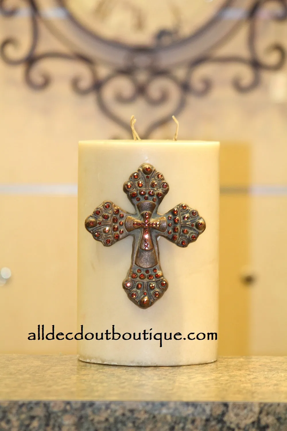 Decorative Candle Pin | Embellished Ruby Crystals Large Cross