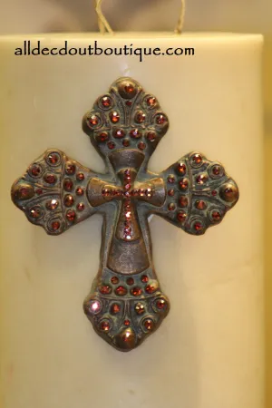 Decorative Candle Pin | Embellished Ruby Crystals Large Cross