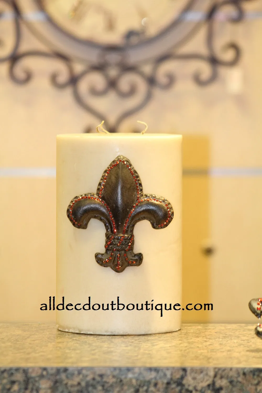 Decorative Candle Pin | Embellished Ruby Crystals Large Fleur De Lis