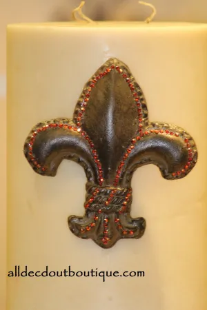Decorative Candle Pin | Embellished Ruby Crystals Large Fleur De Lis