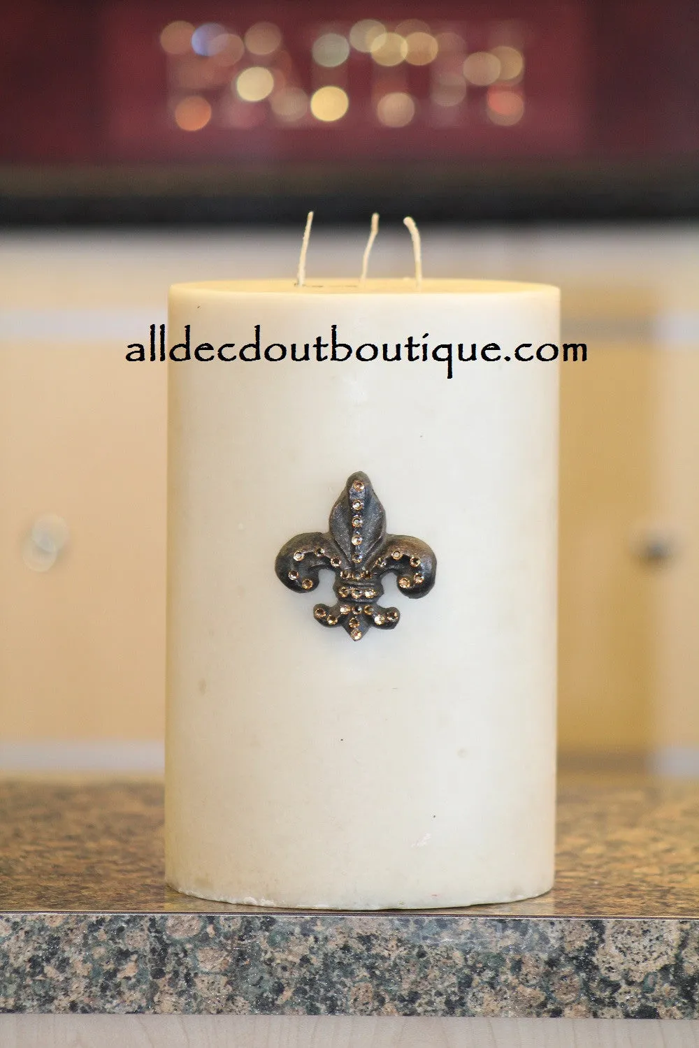 Decorative Candle Pin | Embellished Topaz Crystals Small Fleur De Lis
