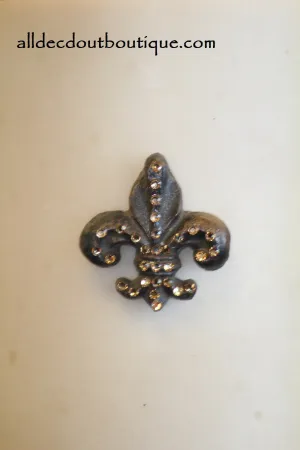 Decorative Candle Pin | Embellished Topaz Crystals Small Fleur De Lis