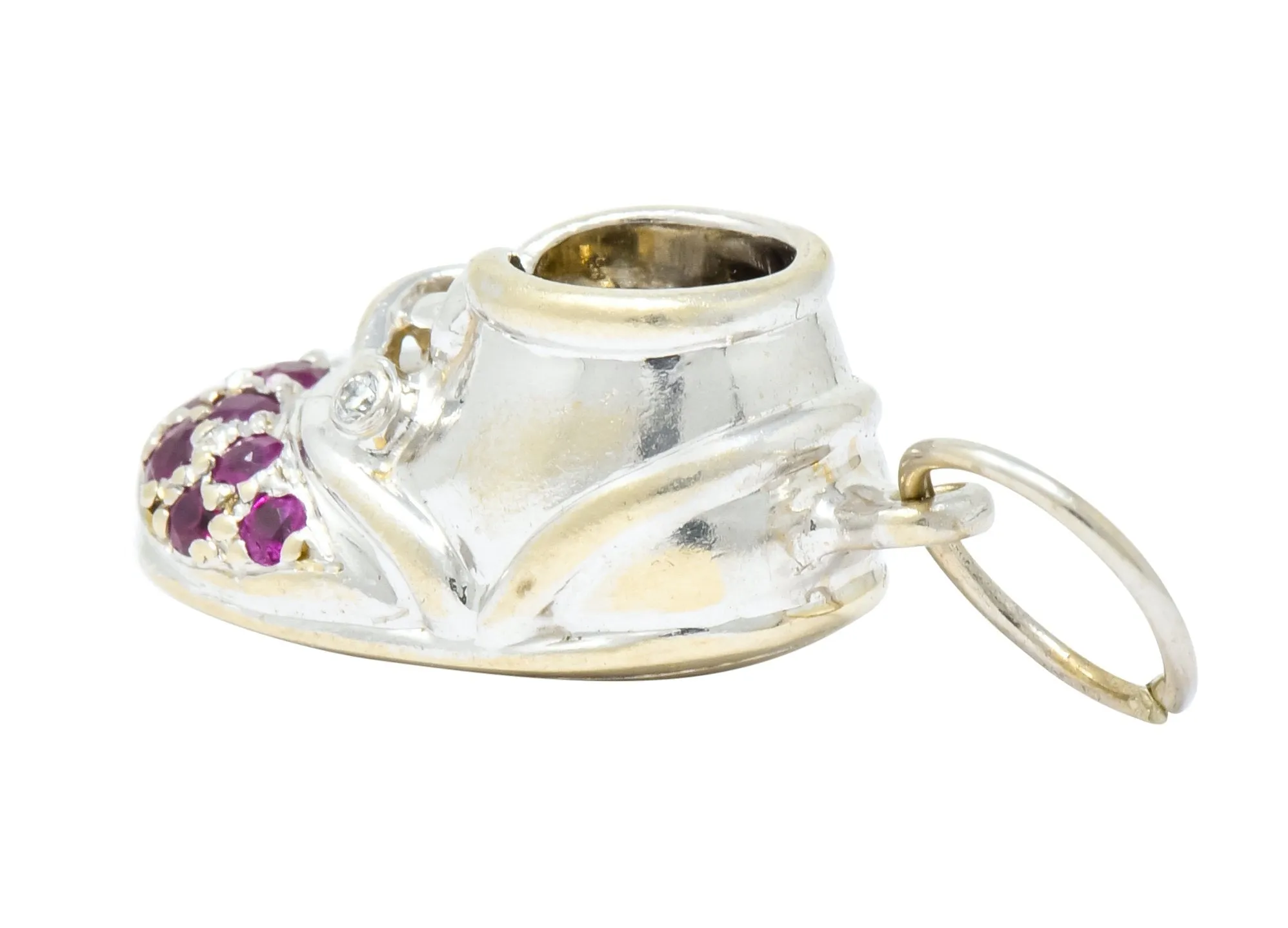 Diamond 0.25 CTW Pink Sapphire 18 Karat Gold Baby Shoe Charm