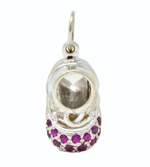 Diamond 0.25 CTW Pink Sapphire 18 Karat Gold Baby Shoe Charm