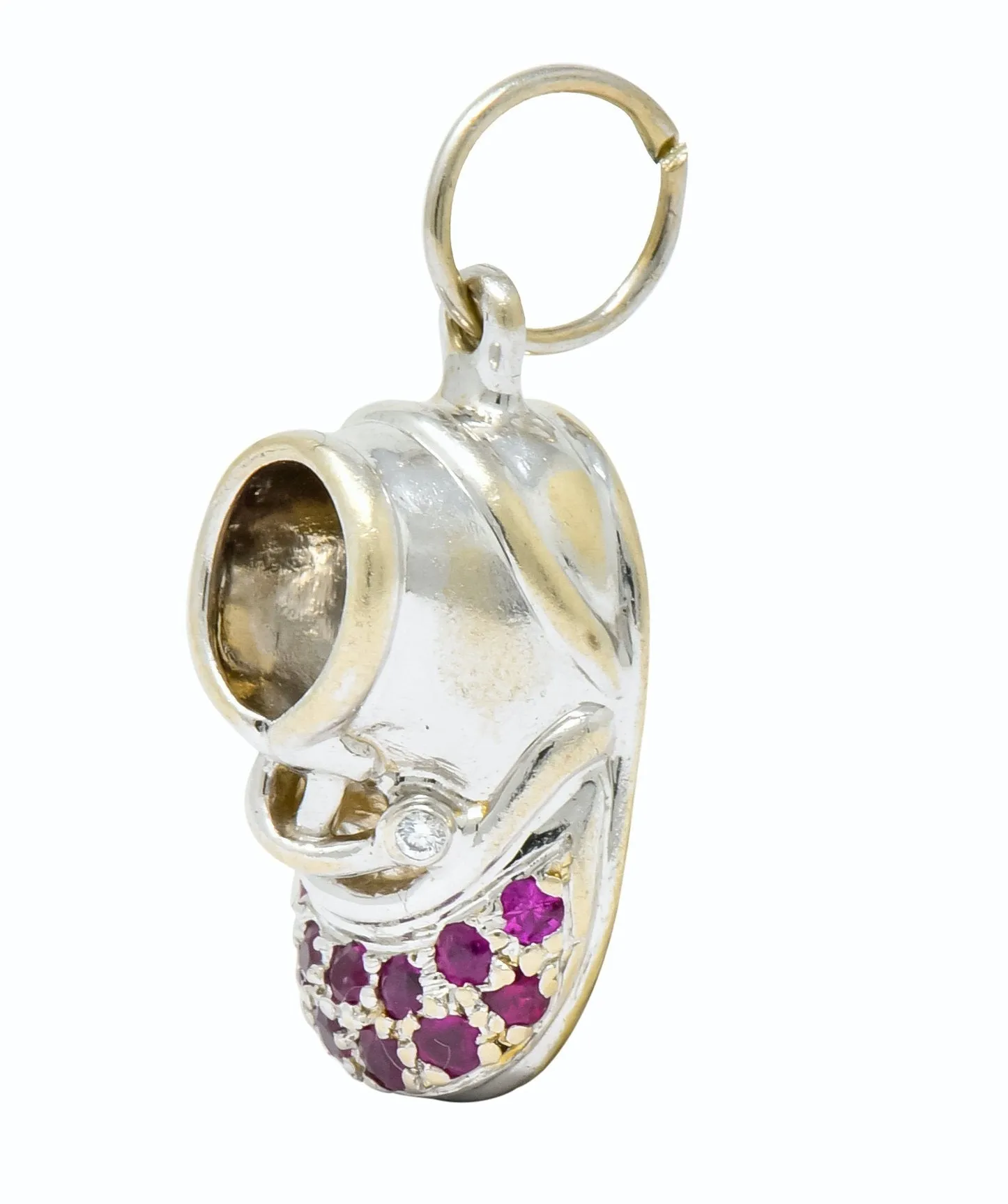 Diamond 0.25 CTW Pink Sapphire 18 Karat Gold Baby Shoe Charm