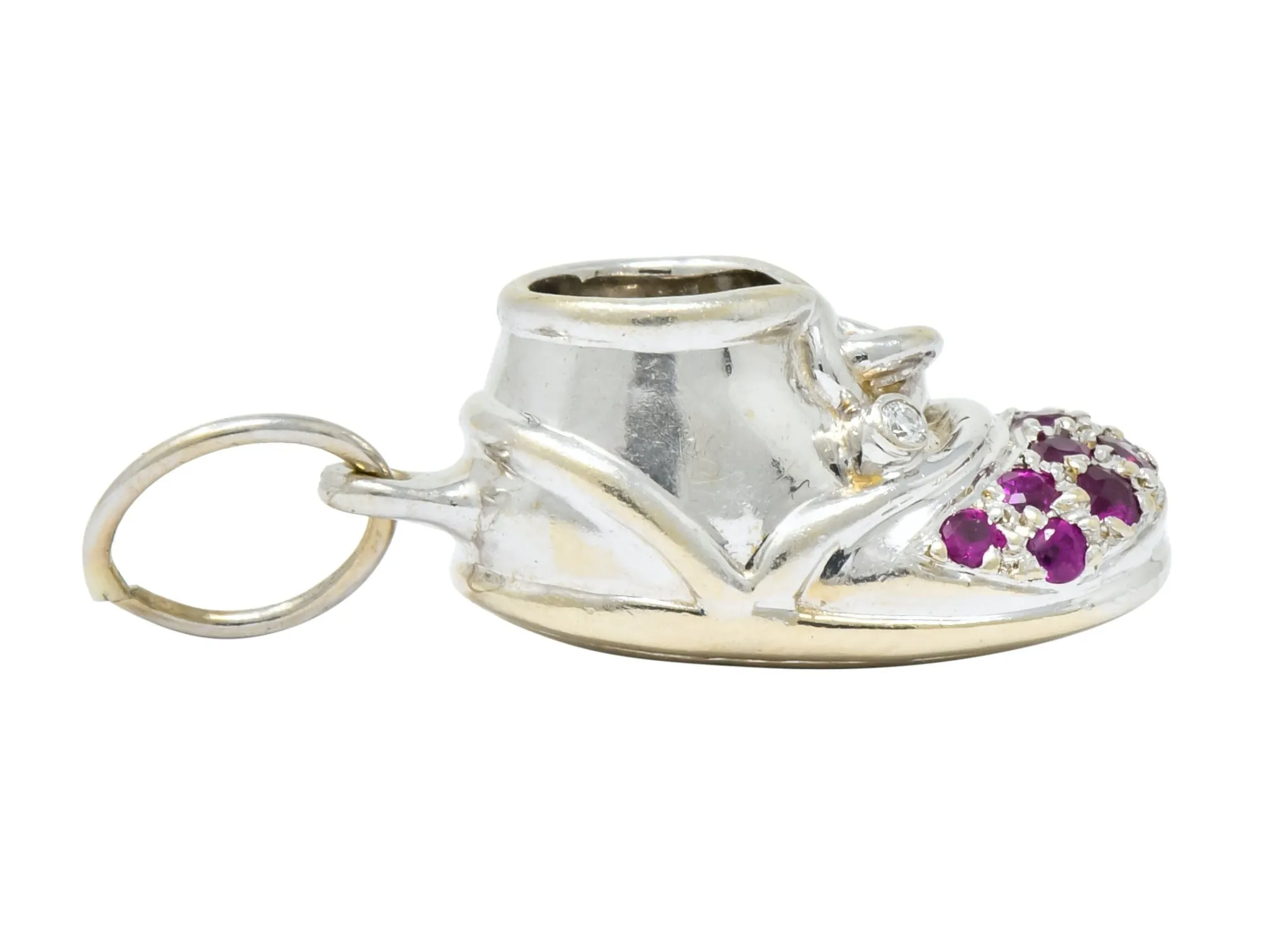 Diamond 0.25 CTW Pink Sapphire 18 Karat Gold Baby Shoe Charm