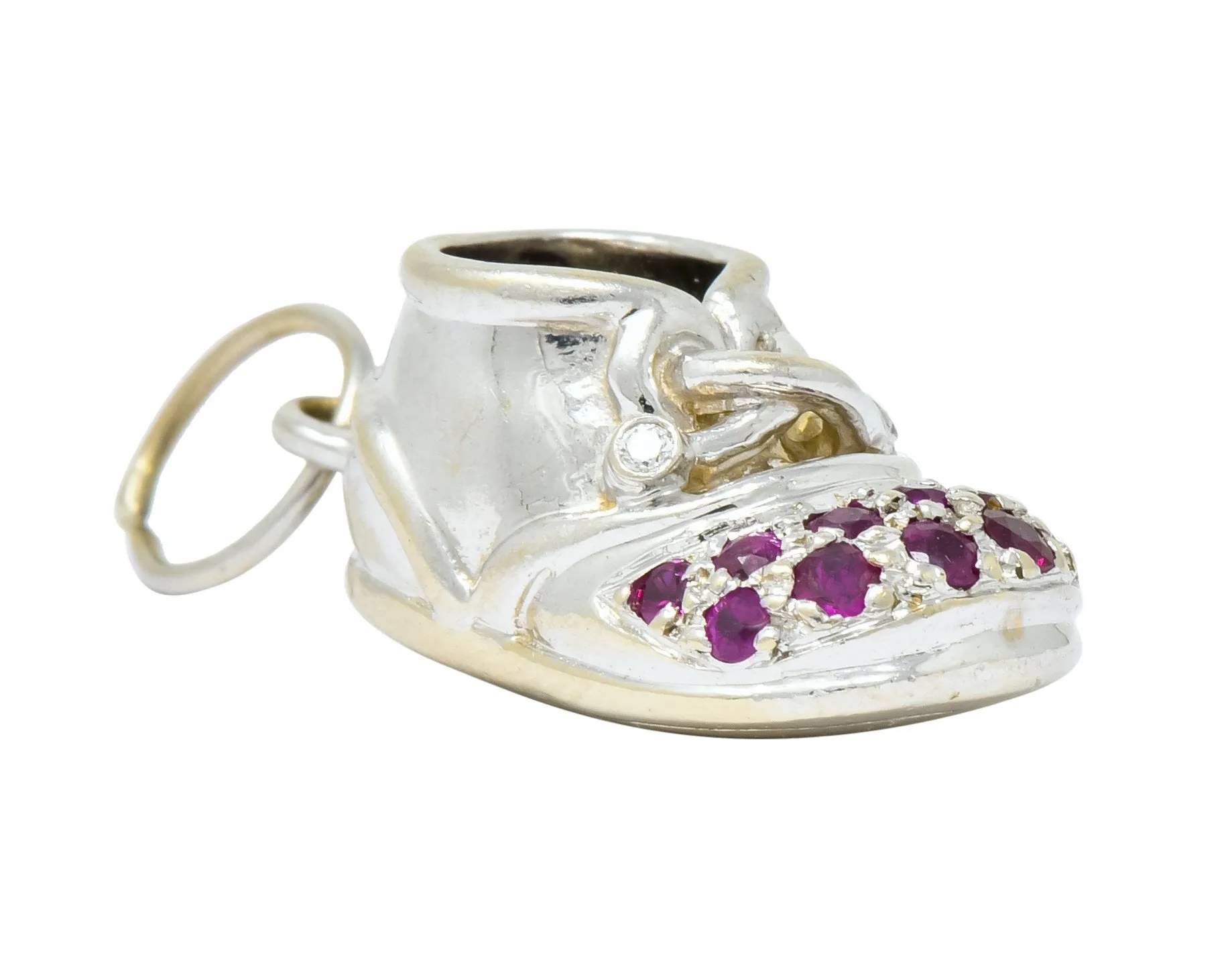 Diamond 0.25 CTW Pink Sapphire 18 Karat Gold Baby Shoe Charm