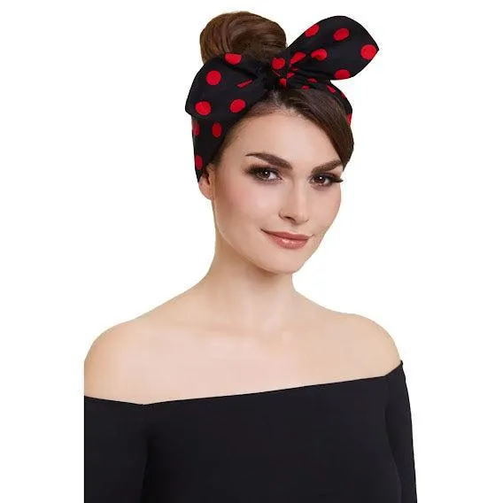 Dolly & Dotty Pinup and Rockabilly Headscarf in Black with Red Polka Dots