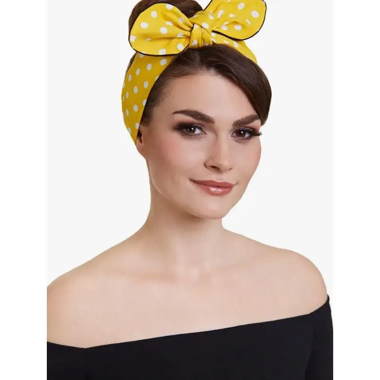 Dolly & Dotty Pinup and Rockabilly Headscarf in Yellow with White Polka Dots