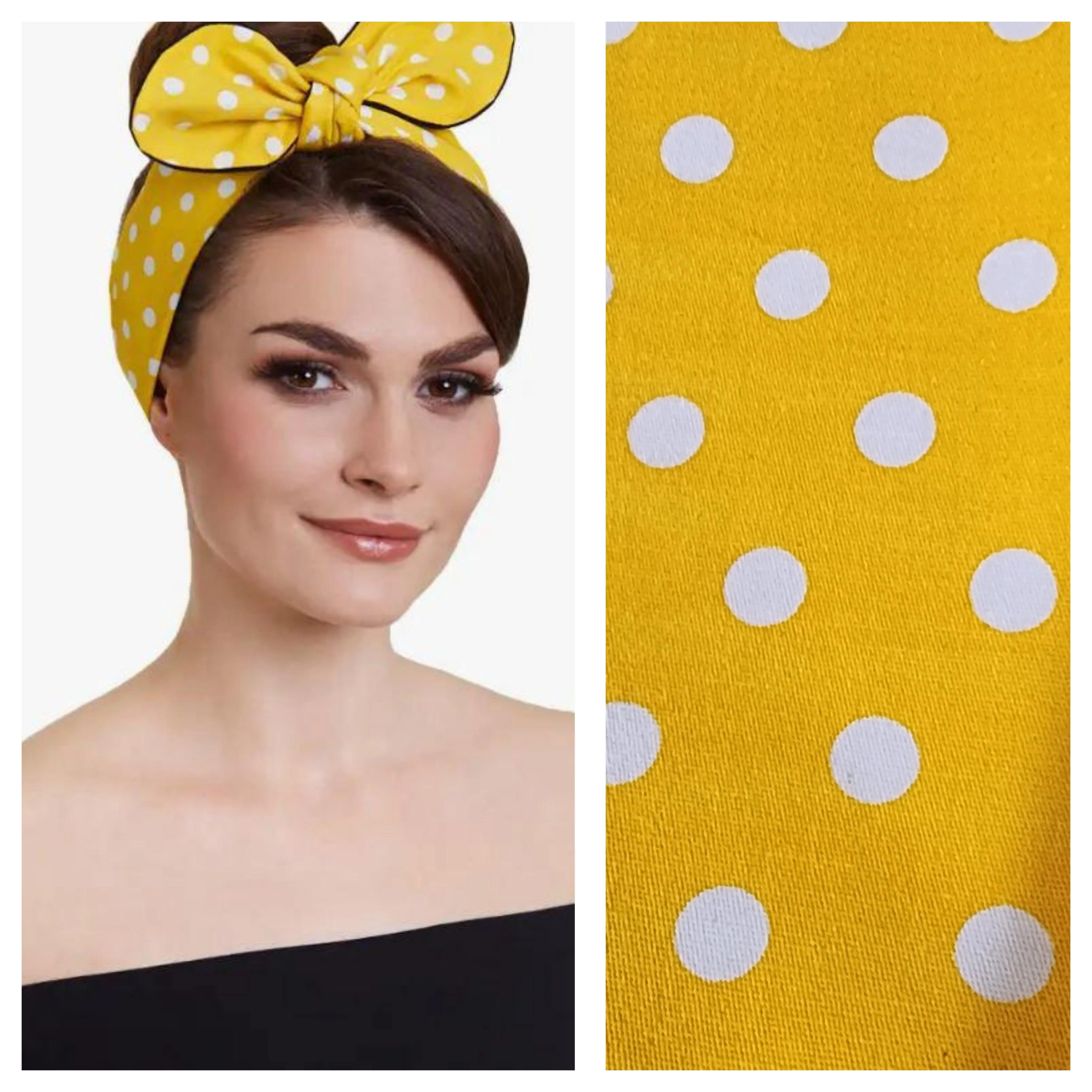 Dolly & Dotty Pinup and Rockabilly Headscarf in Yellow with White Polka Dots