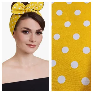 Dolly & Dotty Pinup and Rockabilly Headscarf in Yellow with White Polka Dots