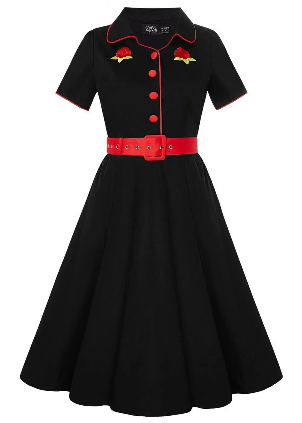 Dolly & Dotty Sherry Rockabilly Rose 50's Swing Dress Black