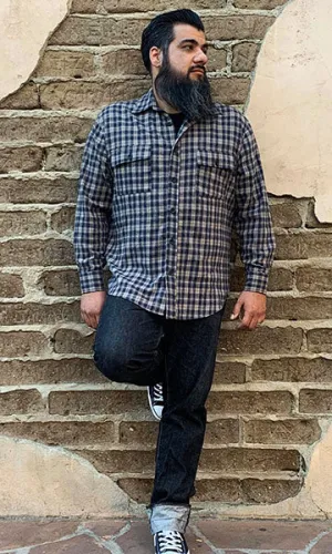 Don Muerto Long Sleeve Chevelle Shirt in Tan & Blue Flannel