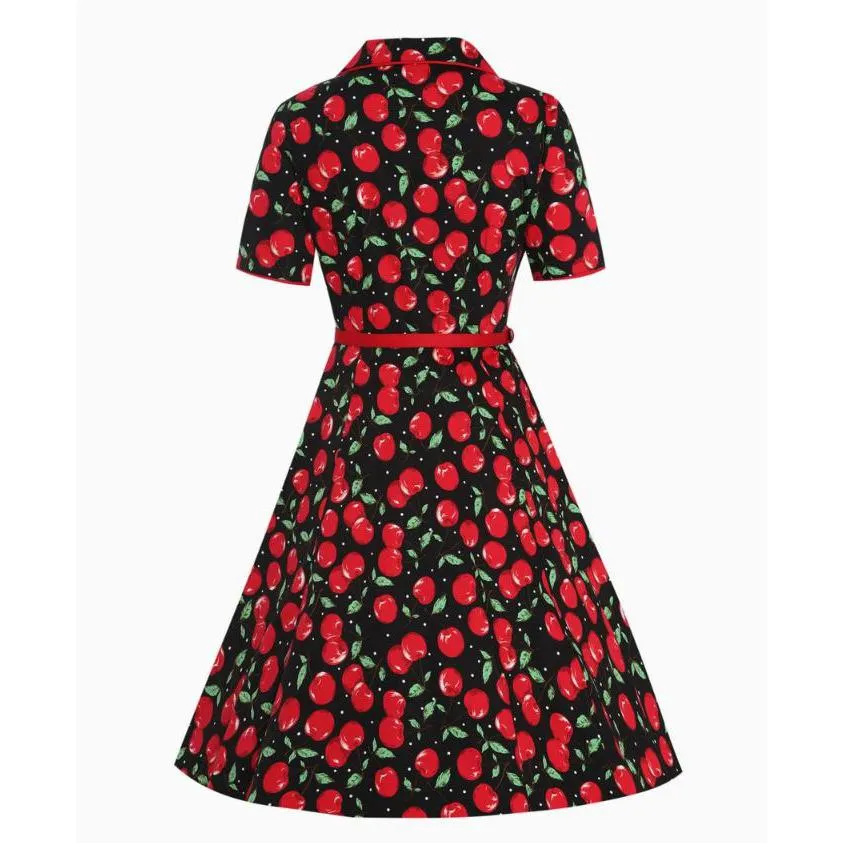 Dotty & Dolly Penelope Rockabilly Black Cherry Print Shirt Dress