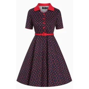 Dotty & Dolly Penelope Rockabilly Black Heart Print Shirt Dress