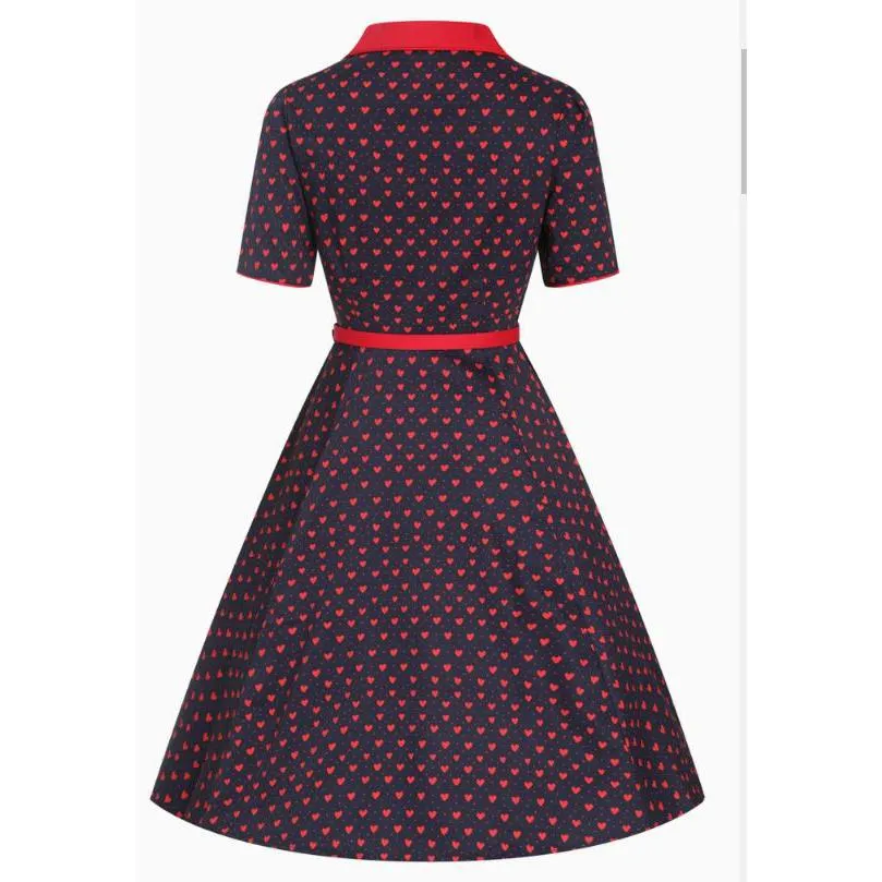 Dotty & Dolly Penelope Rockabilly Black Heart Print Shirt Dress