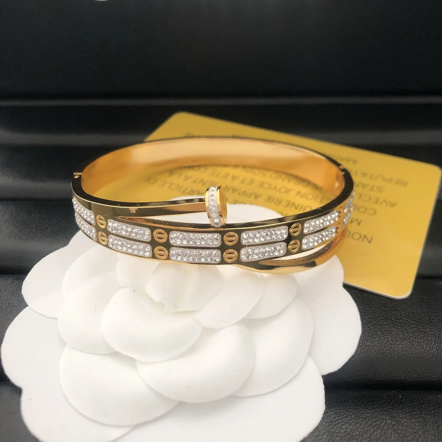 Double - Row Diamond Embellished Bangle