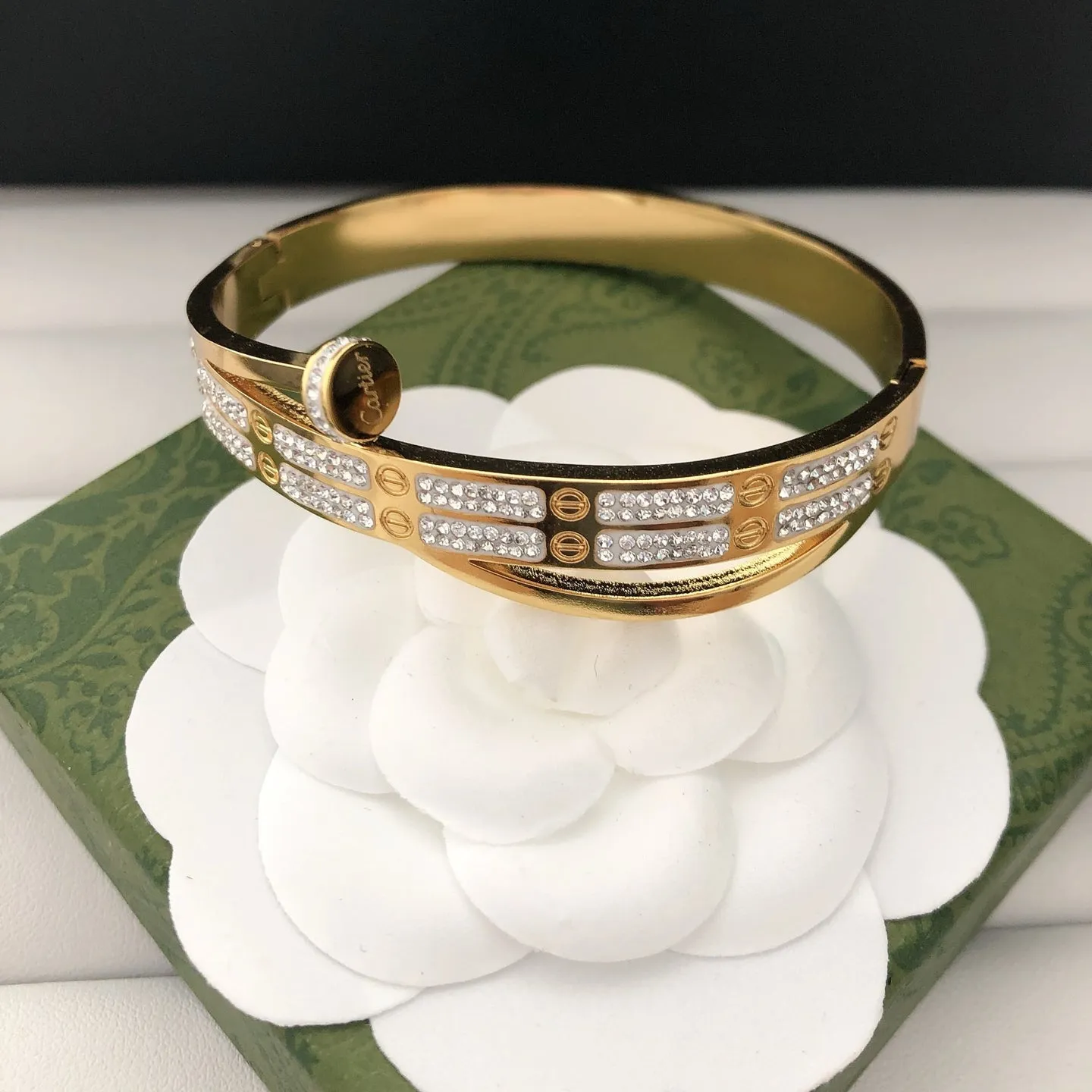 Double - Row Diamond Embellished Bangle