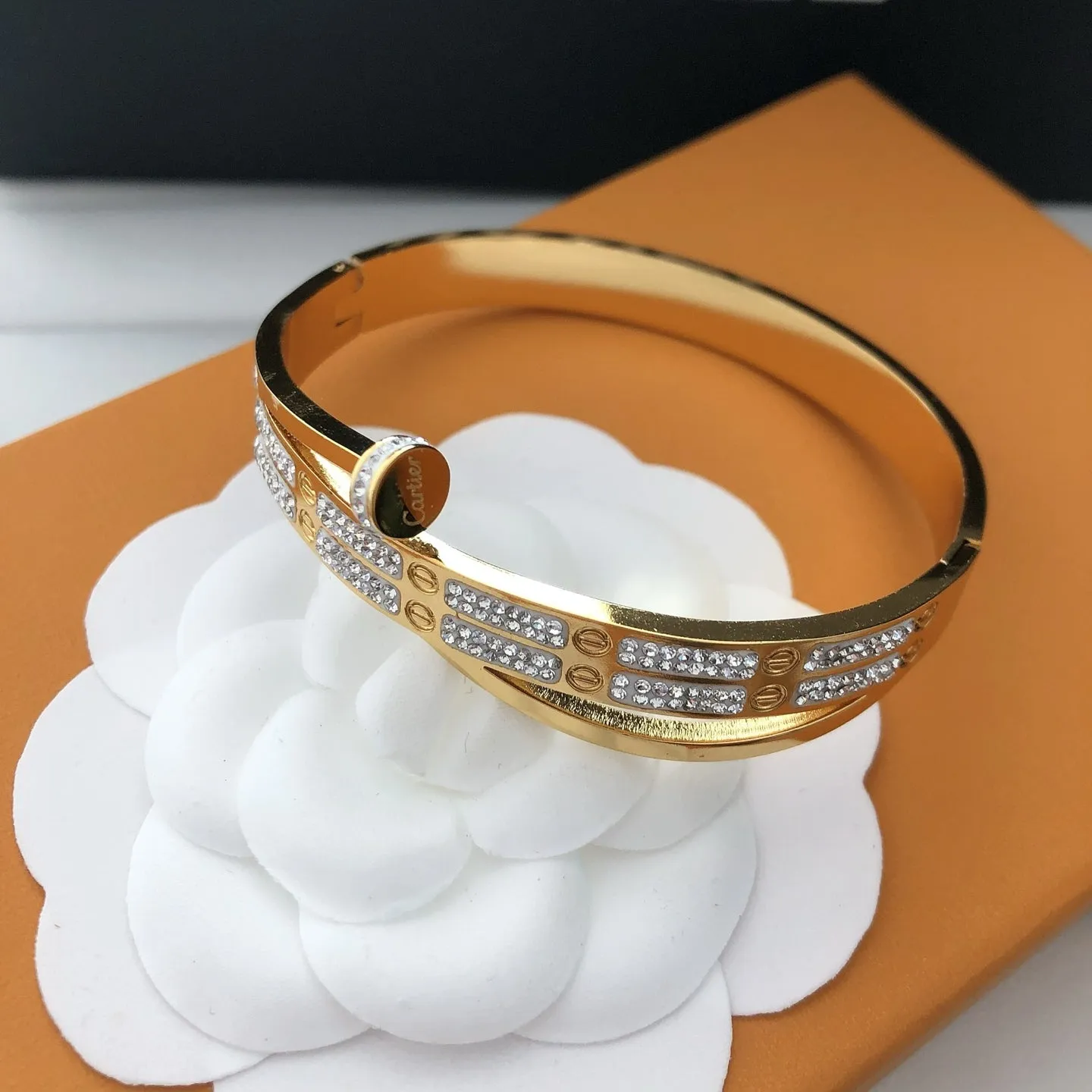 Double - Row Diamond Embellished Bangle