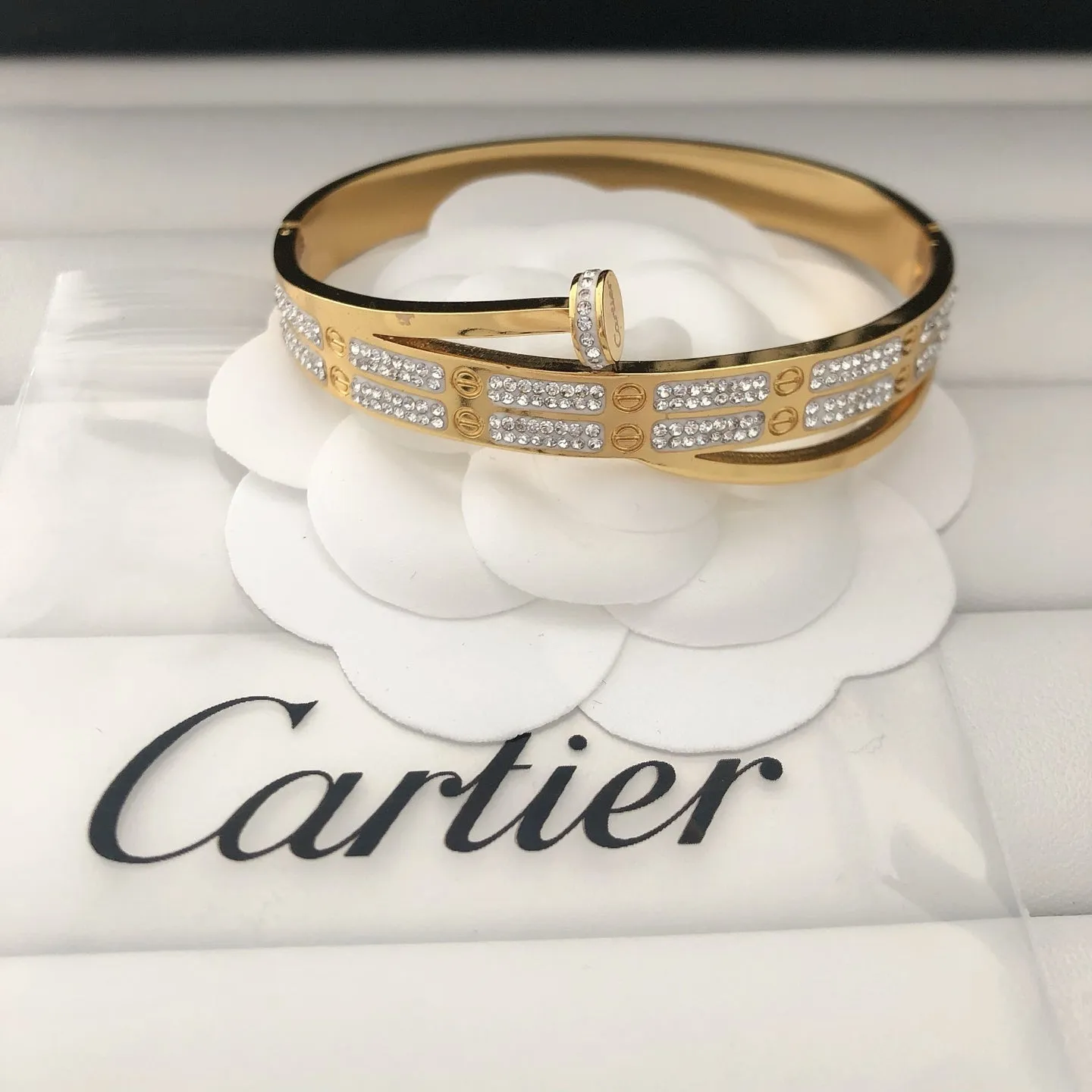 Double - Row Diamond Embellished Bangle