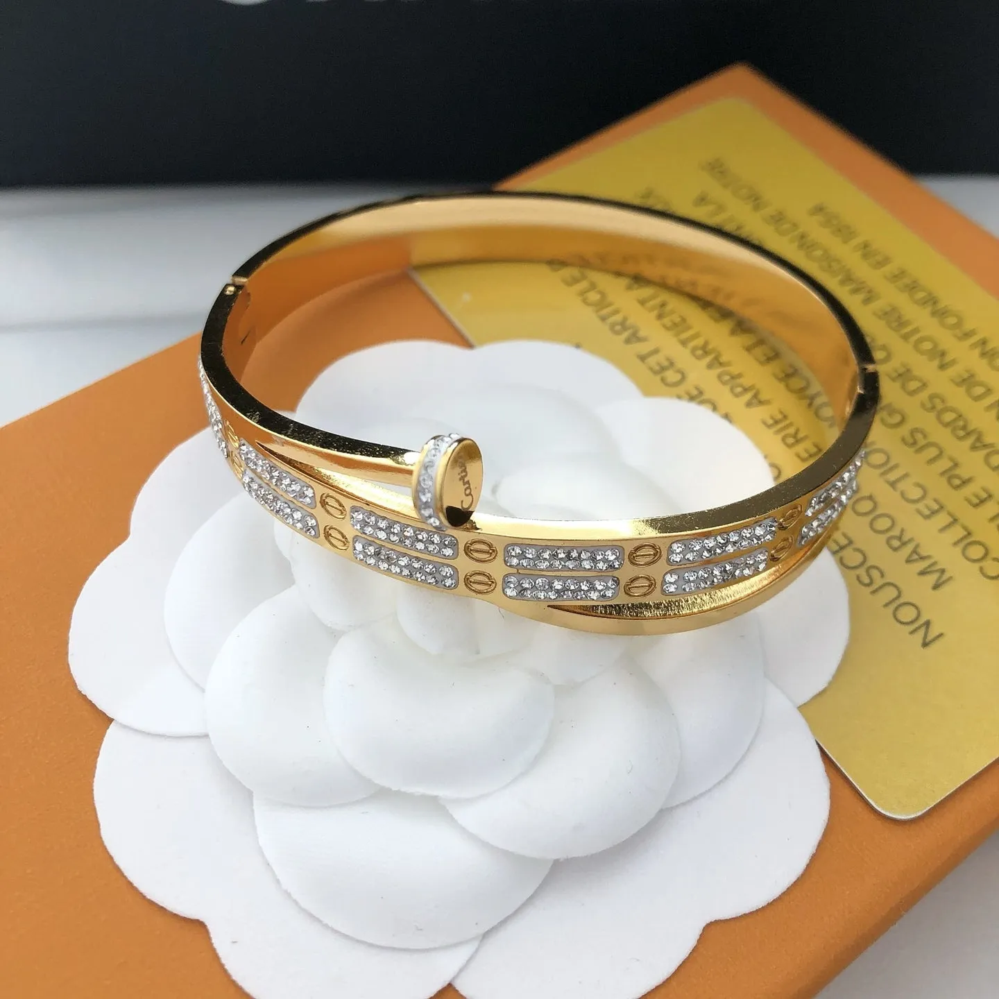 Double - Row Diamond Embellished Bangle