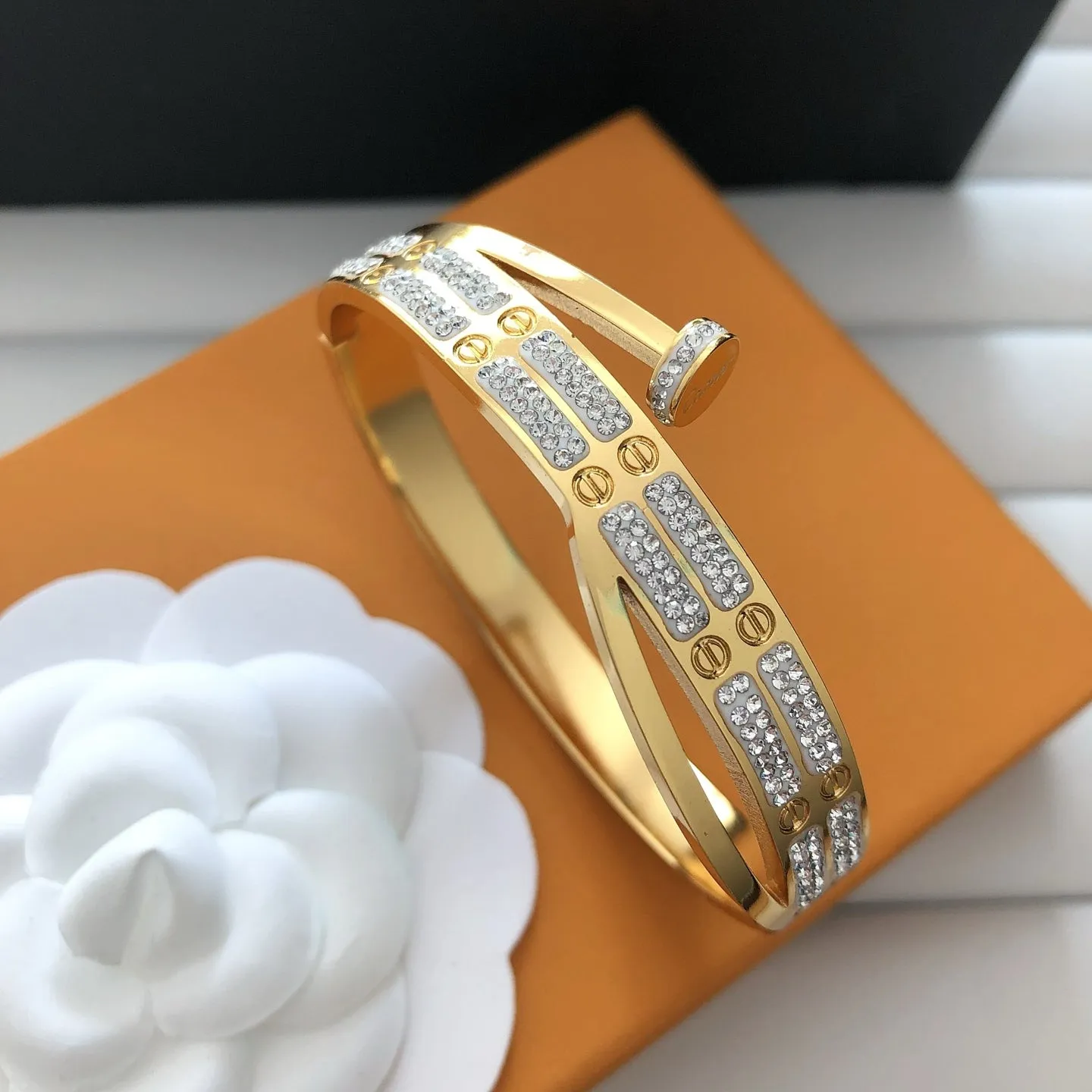 Double - Row Diamond Embellished Bangle
