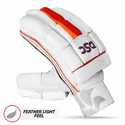 DSC Intense Shoc Leather Cricket Batting Gloves, Mens Right (White Turquoise)