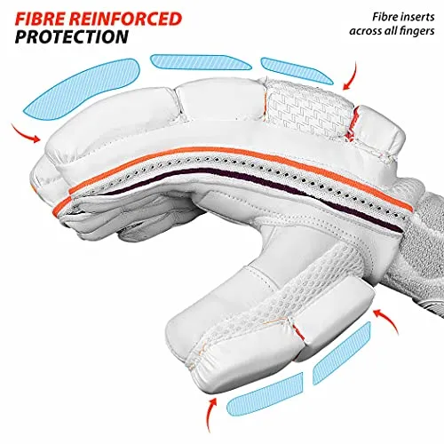 DSC Intense Shoc Leather Cricket Batting Gloves, Mens Right (White Turquoise)
