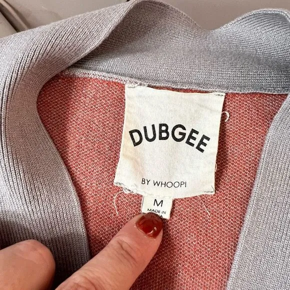 Dubgee by Whoopi Gray Orange Goldberg Long Logo Cardigan Size Medium