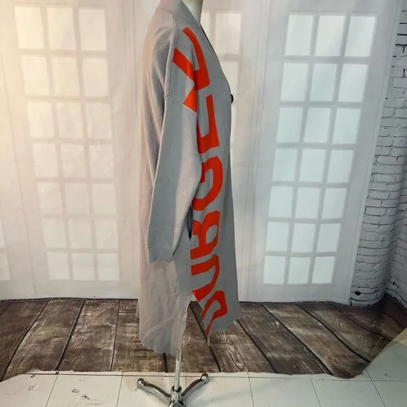 Dubgee by Whoopi Gray Orange Goldberg Long Logo Cardigan Size Medium