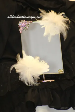 Embellished Makeup Mirror | 9" x 6" Flower W/Clip Feathers