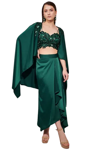 Emerald Green Embellished Draped Skirt Set