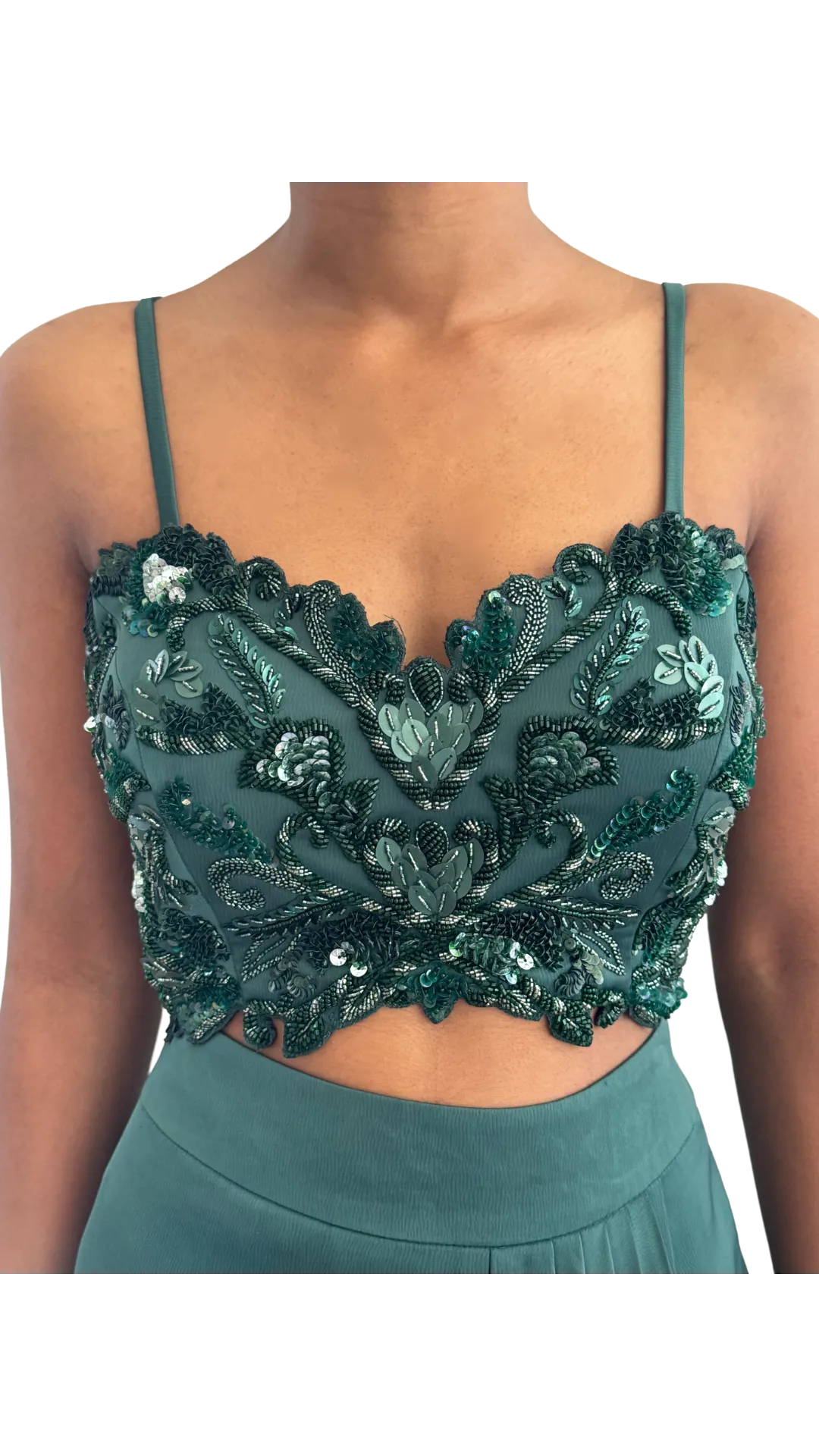 Emerald Green Embellished Draped Skirt Set