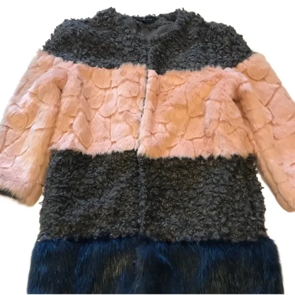 Endless Rose Colorblock Pink Blue Faux Fur Jacket - M/L- NWoT!