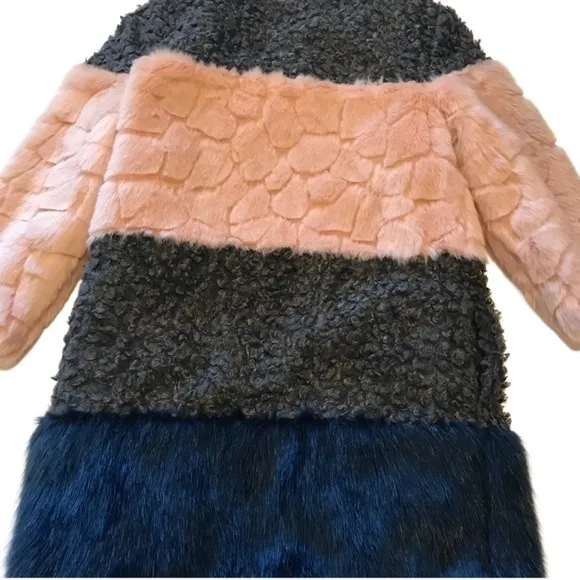 Endless Rose Colorblock Pink Blue Faux Fur Jacket - M/L- NWoT!