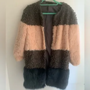 Endless Rose Colorblock Pink Blue Faux Fur Jacket - M/L- NWoT!