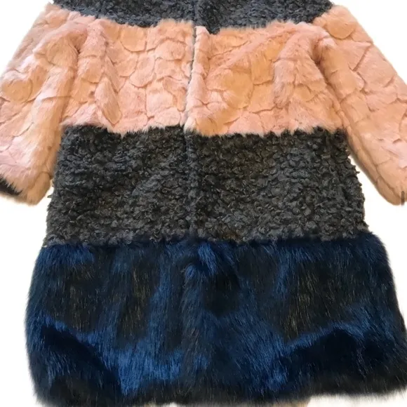 Endless Rose Colorblock Pink Blue Faux Fur Jacket - M/L- NWoT!