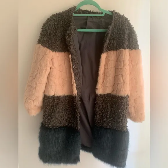 Endless Rose Colorblock Pink Blue Faux Fur Jacket - M/L- NWoT!