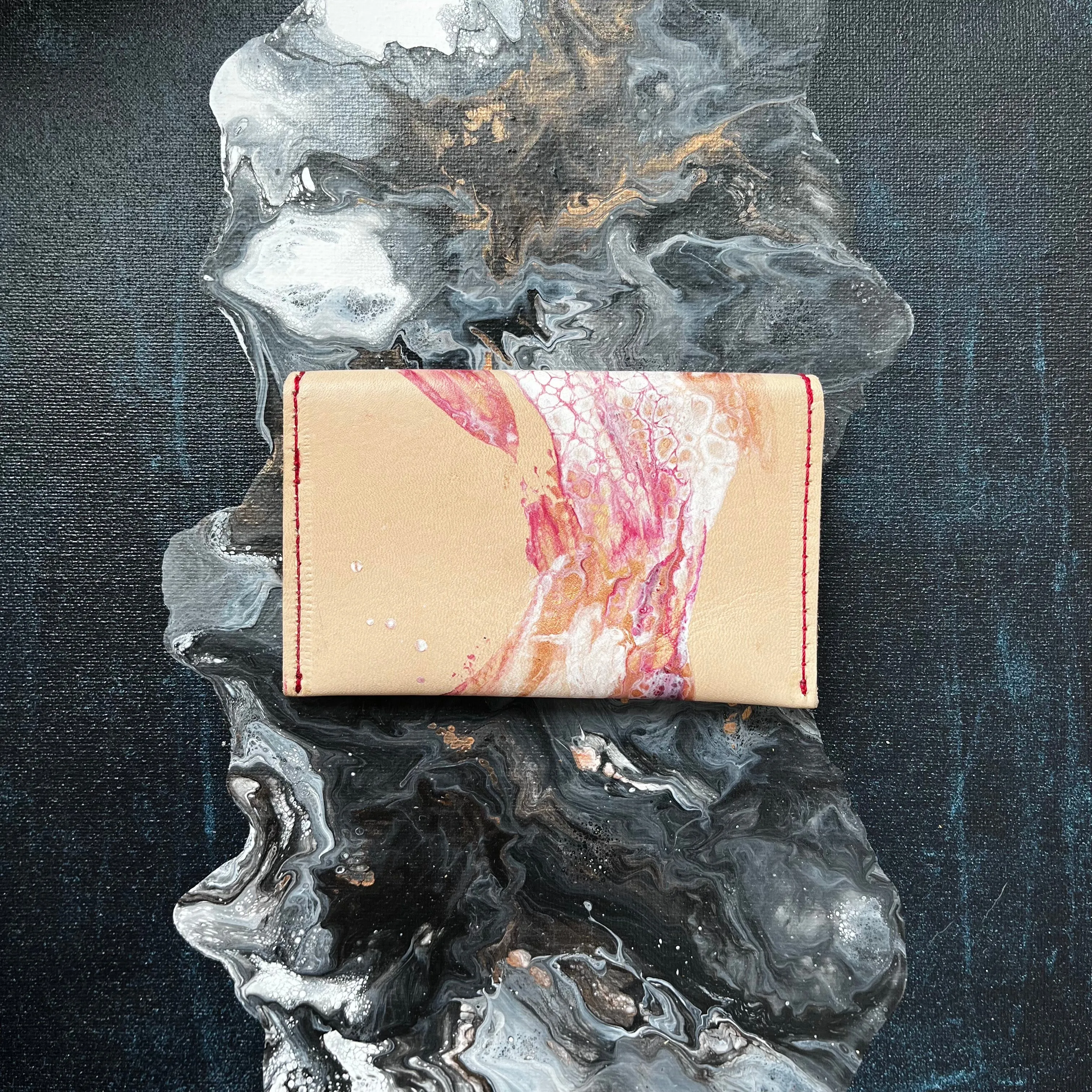 Envelope Wallet Leather  Deep Cranberry White, Gold Swirl