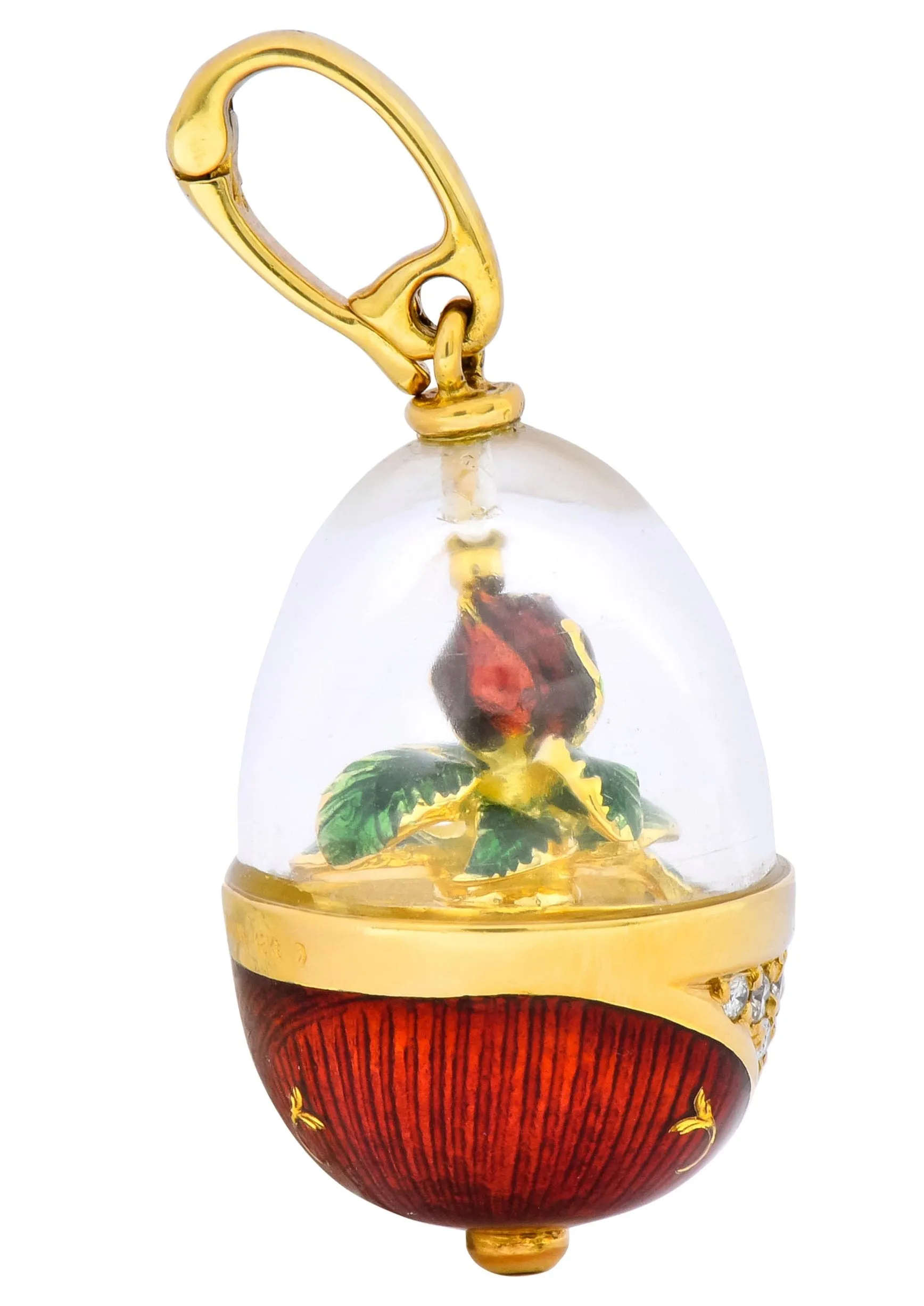 Faberge Enamel Egg Diamond 18 Karat Gold German Rose Flower Pendant