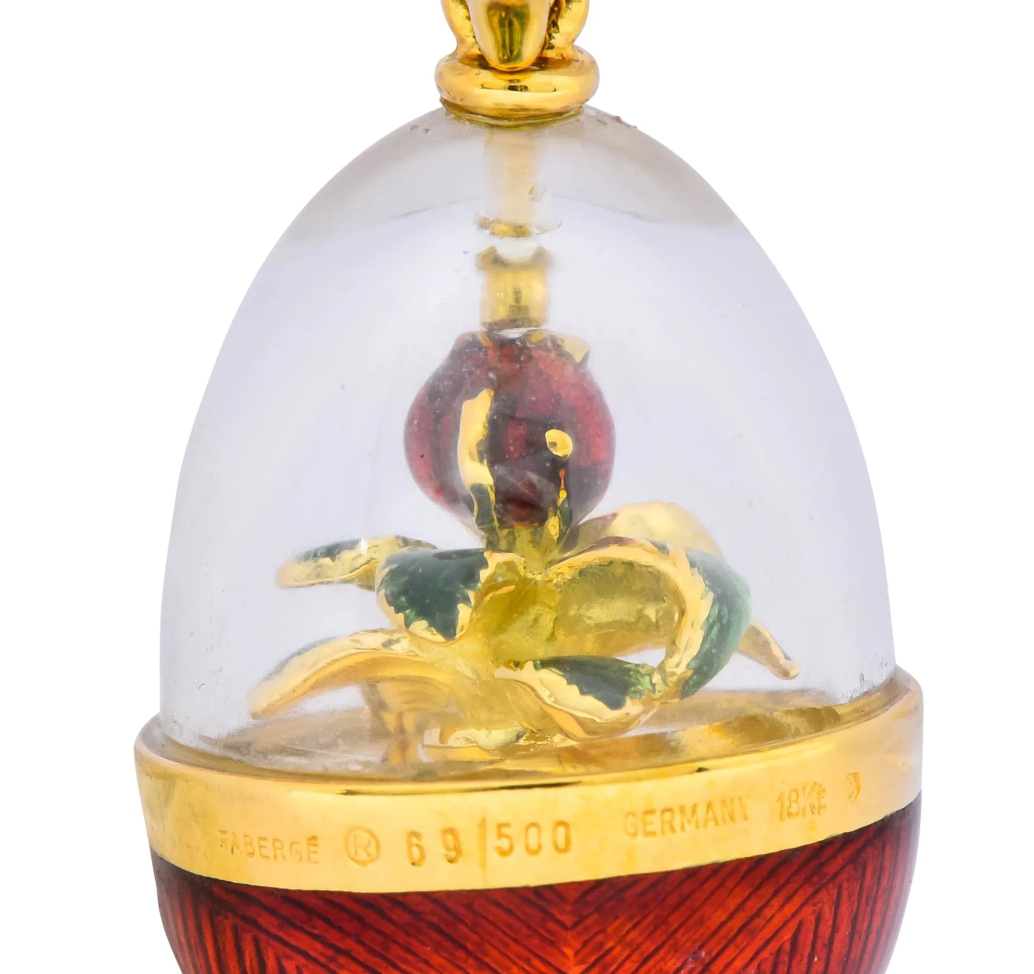 Faberge Enamel Egg Diamond 18 Karat Gold German Rose Flower Pendant